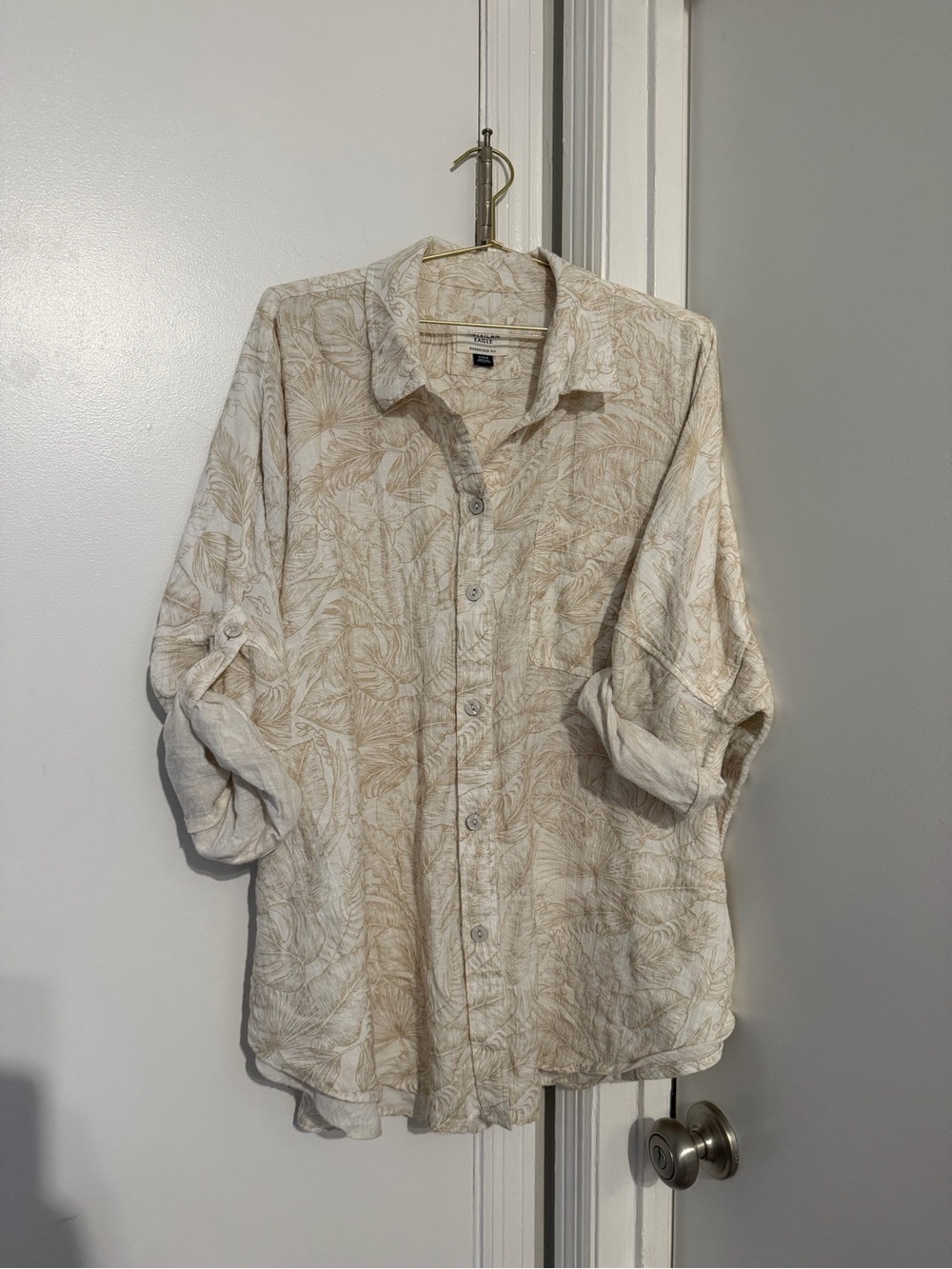 Lightweight Beige Floral Button-Front oversized  Shirt
